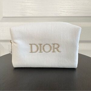 Dior Beauty Cosmetic Pouch – Cream and Gold with Dior Charm – NEW